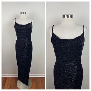 Haley & June Black Sparkle Shimmer Glitter Colorful Maxi Glam Dress Women Large